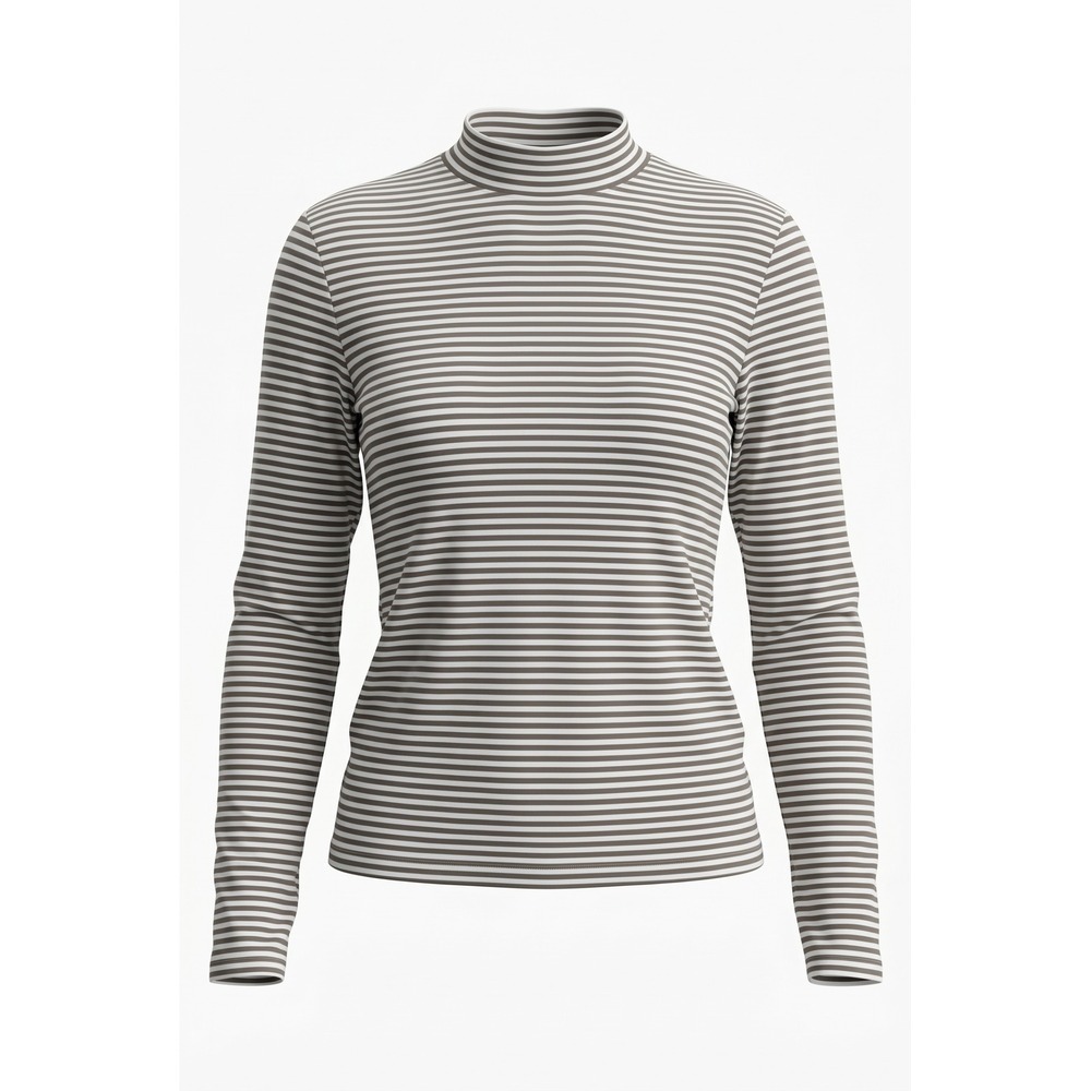 PrinStory Womens Brown Striped Mock Neck Long Sleeve Top Size L